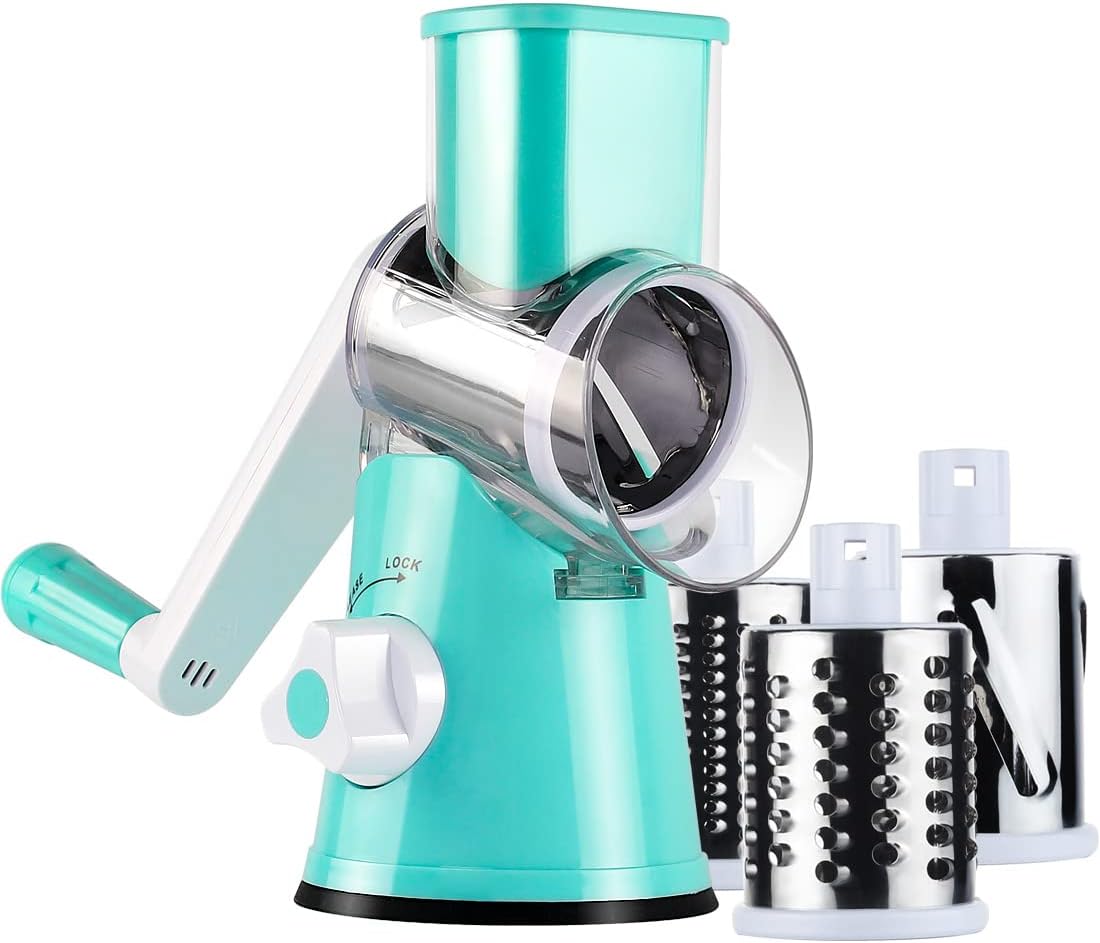 Rotary Cheese Grater with 3 Blades for Creative Slicing Grating