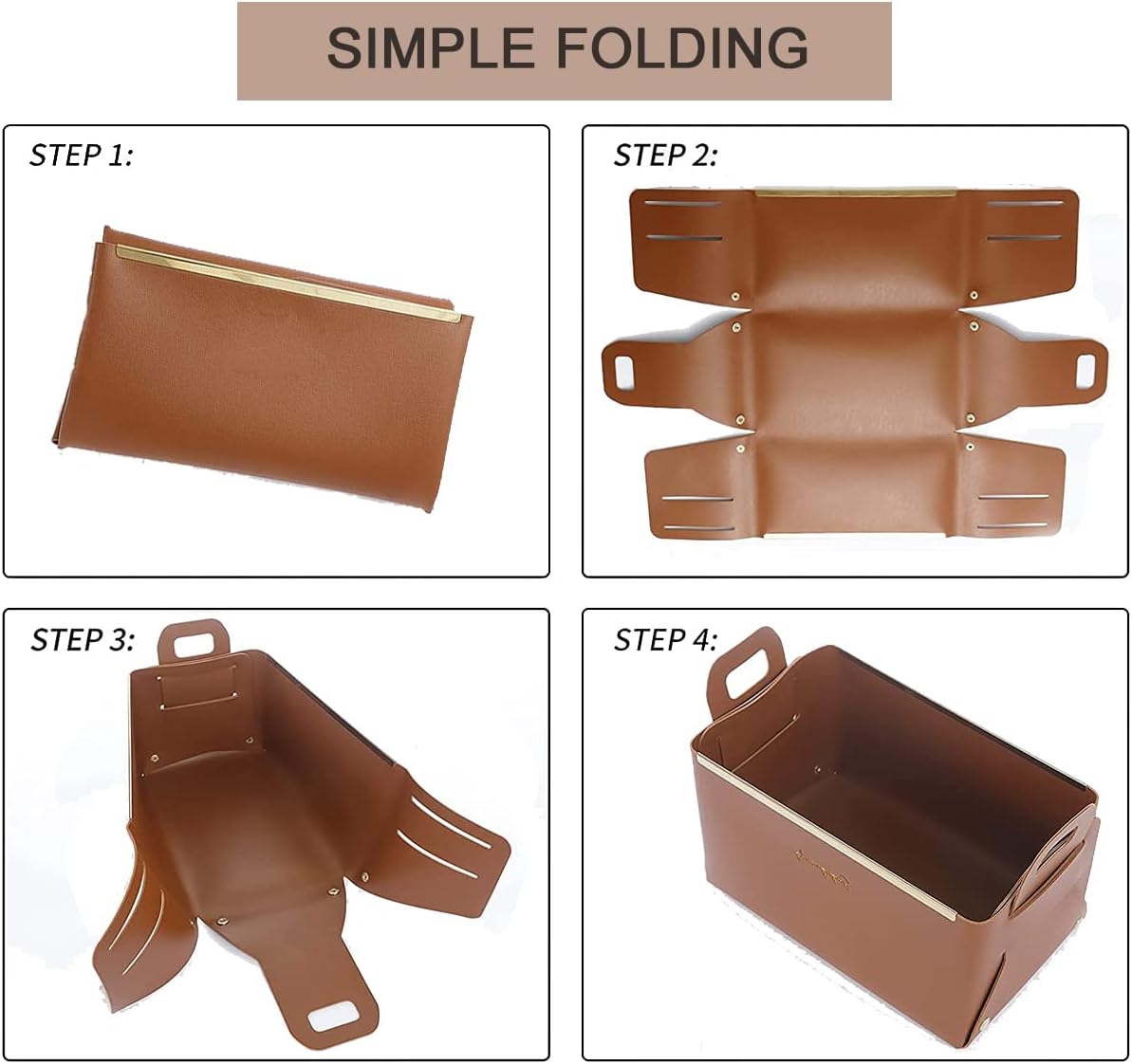 XINSHUN Foldable Faux Leather Storage Basket with Handles