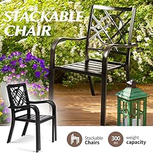 7 Pieces Patio Metal Furniture Outdoor Dining Set with 6 Stackable Bistro Chairs, and 60'' x 37'' Rectangle Table with Umbrella Hole (Black) 7 Pieces Patio Metal Furniture Outdoor Dining Set with 6 Stackable Bistro Chairs and 60 x 37 Rectangle Table with Umbrella Hole Black
