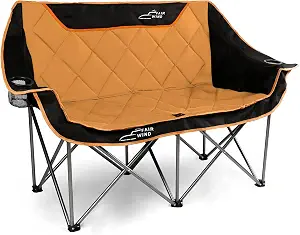 FAIR WIND Oversized Fully Padded Camping Chair Folding Loveseat Camping Couch Double Duo Chair Heavy Duty Quad Fold Chair Arm Chair with Cup Hold - Supports 650 LBS Orange