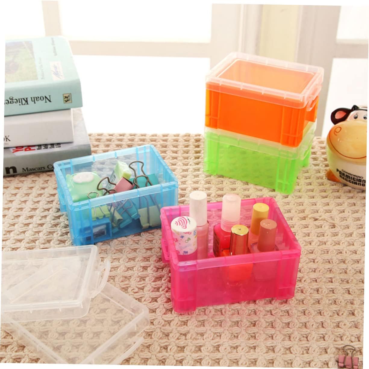 Mikinona Lidded Storage Bin for Home Office Makeup Organizer