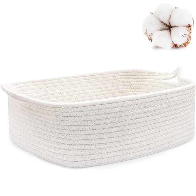 Amazon.com : ABenkle Small Storage Basket with Handles, Cotton Rope Woven Dog Cat Toy Bin, Decorative Shelves Closet Organizing for Nursery Laundry Bedroom, Baskets for Mother's Day Gifts, 14.2''x 11''x 5.1'' : Baby