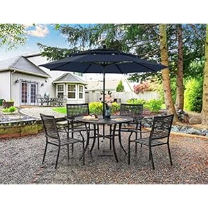 Phivilla5piecespatiodiningsetwith10ftpatioumbrellametalpatiocircletableoutdoorstackablewroughtironchairsetof442largerounddiningtable3tierventeddarkblueumbrella  Urban Country Home Decor Phi villa 5 pieces patio dining set with 10ft patio umbrella metal patio circle table outdoor stackable wrought iron chair set of 4 42 large round dining table3 tier vented dark blue umbrella  urban country home decor