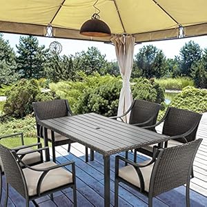 HAPPATIO 7 Piece Patio Dining Set,Wicker Outdoor Dining Set,Outdoor Patio Dining Set.Wicker Rattan Patio Dining Furniture Set with Umbrella Hole. Outdoor Dining Set for 6.(Beige Cushion) HAPPATIO 7 Piece Patio Dining SetWicker Outdoor Dining SetOutdoor Patio Dining SetWicker Rattan Patio Dining Furniture Set with Umbrella Hole Outdoor Dining Set for 6Beige Cushion