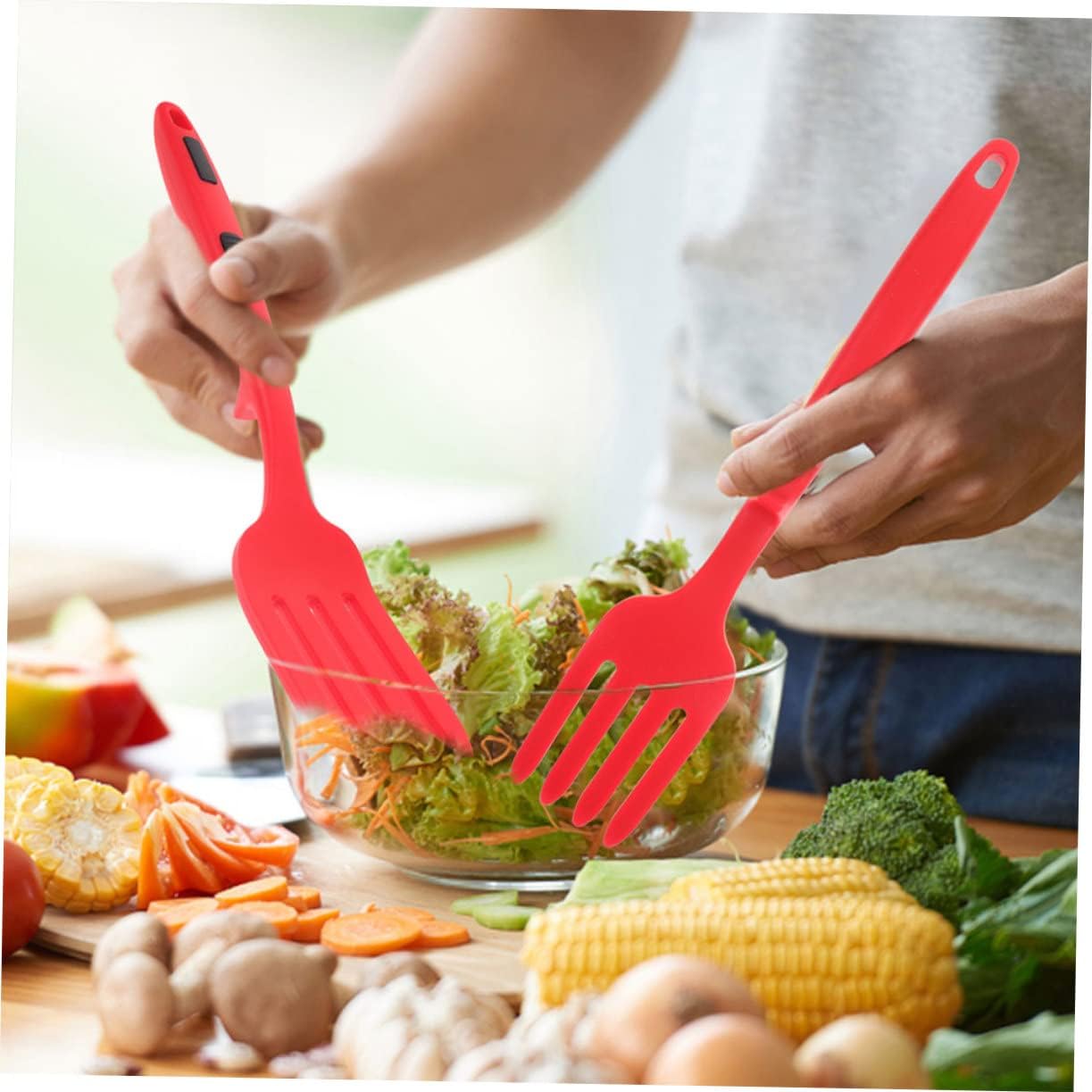 FUNOMOCYA Silicone Salad Forks 2 Pack for Daily Use