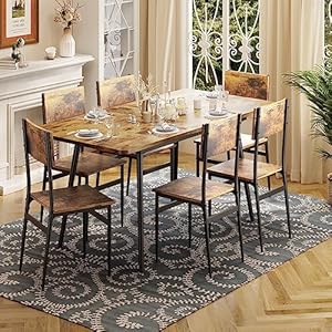 63” Extendable Dining Table Set for 4-6 People, 7-Piece Dining Table Set for 6 People with 6 Chairs, MDF Wood Board Kitchen Table Set for Small Space and Apartment, Rustic Brown 63 Extendable Dining Table Set for 4 6 People 7 Piece Dining Table Set for 6 People with 6 Chairs MDF Wood Board Kitchen Table Set for Small Space and Apartment Rustic Brown