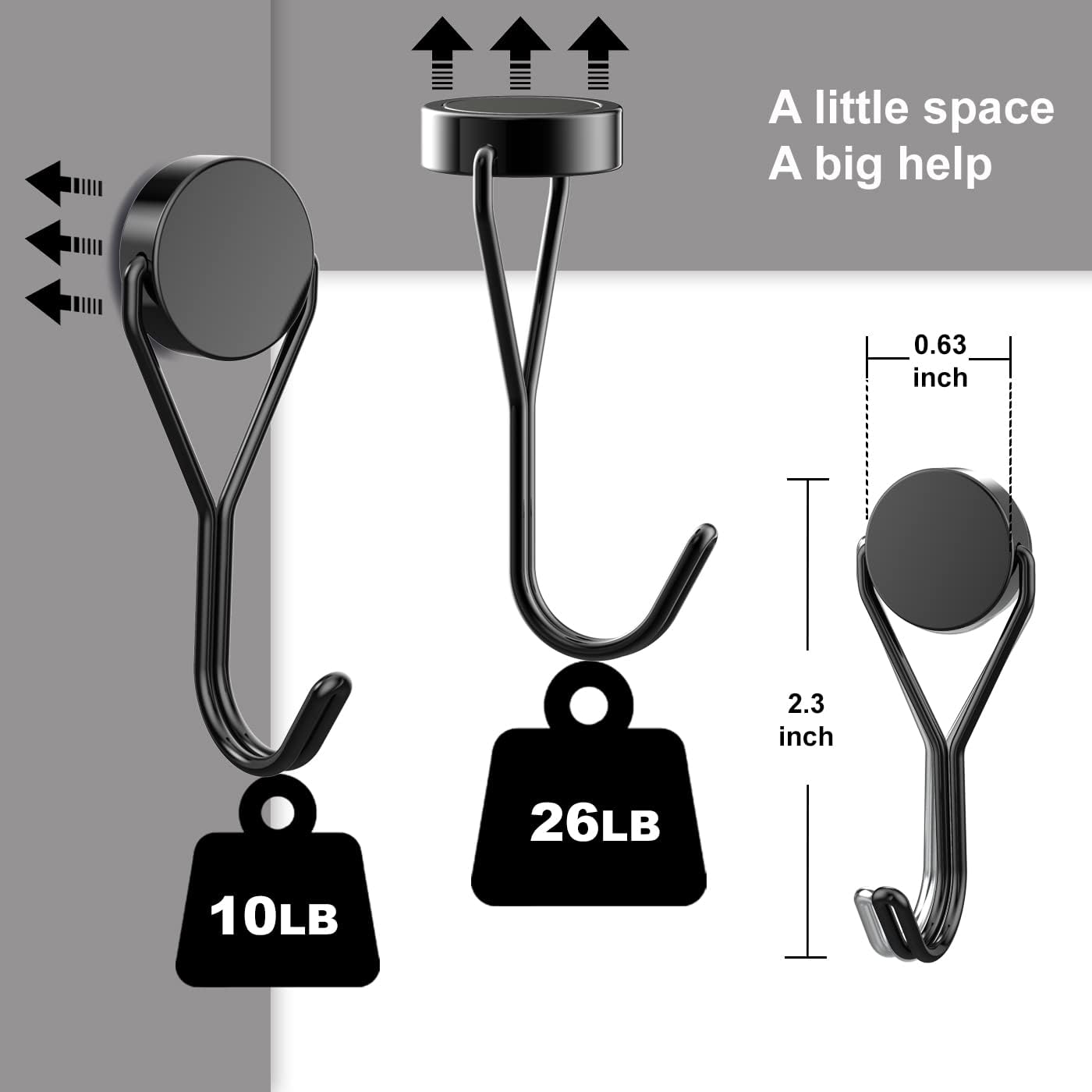 18Lbs 180 Magnetic Hooks - Heavy Duty Black