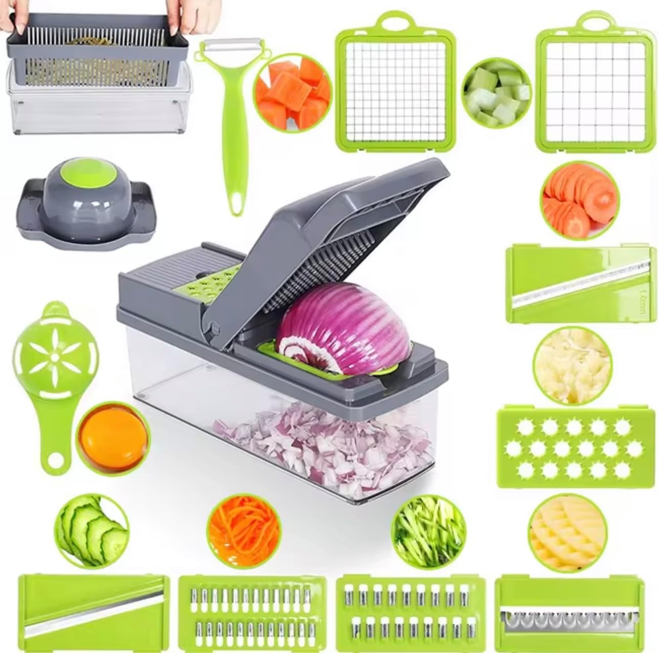 vegetable chopper and dicer set 15-piece kitchen mandoline slicer with container