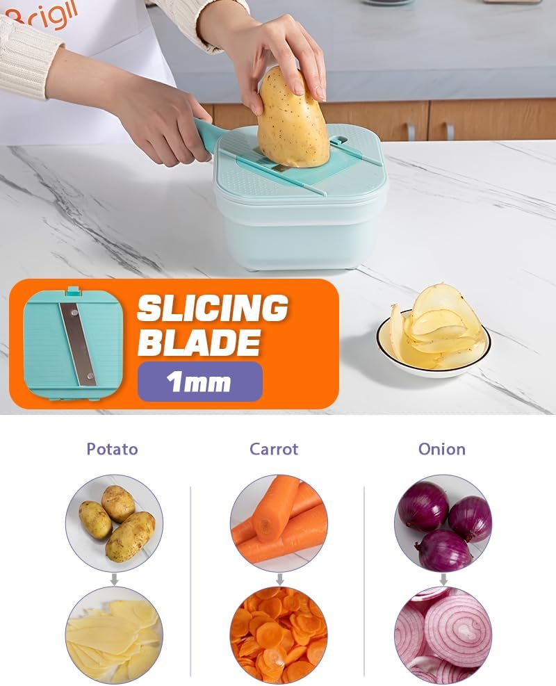 Brigii Vegetable Chopper with 3 Blades and Garlic Plate Grater - Blue