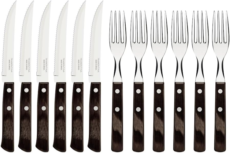Tramontina 12-Piece Steak Knife and Fork Set with Wooden Handles