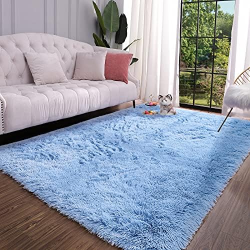 Keeko Fluffy Blue Area Rug 4x53 for Bedroom Kids Room 1