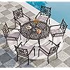 PHI VILLA Patio Dining Set for 6 Person 7 Piece Cast Aluminum Outdoor Table Chair Set with 54 Dia Cast Top Aluminum Table21 Umbrella Hole and 6 Extra Wide Dining Chairs with Seat Cushions