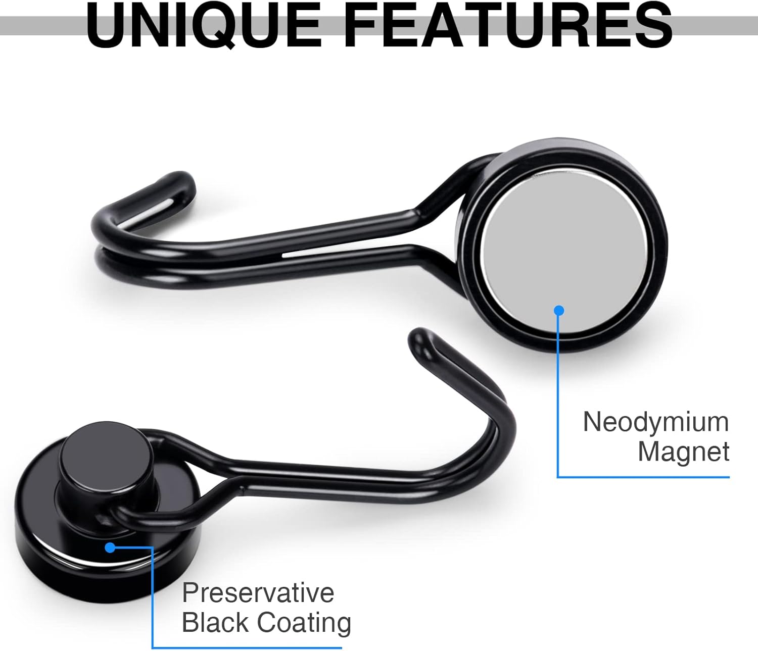 E BAVITE Black Swivel Swing Magnetic Hooks Pack of 6