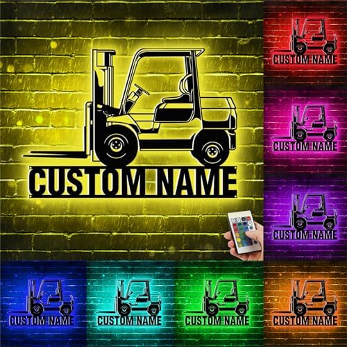 Custom Forklift Driver Metal Wall Art LED Light Sign