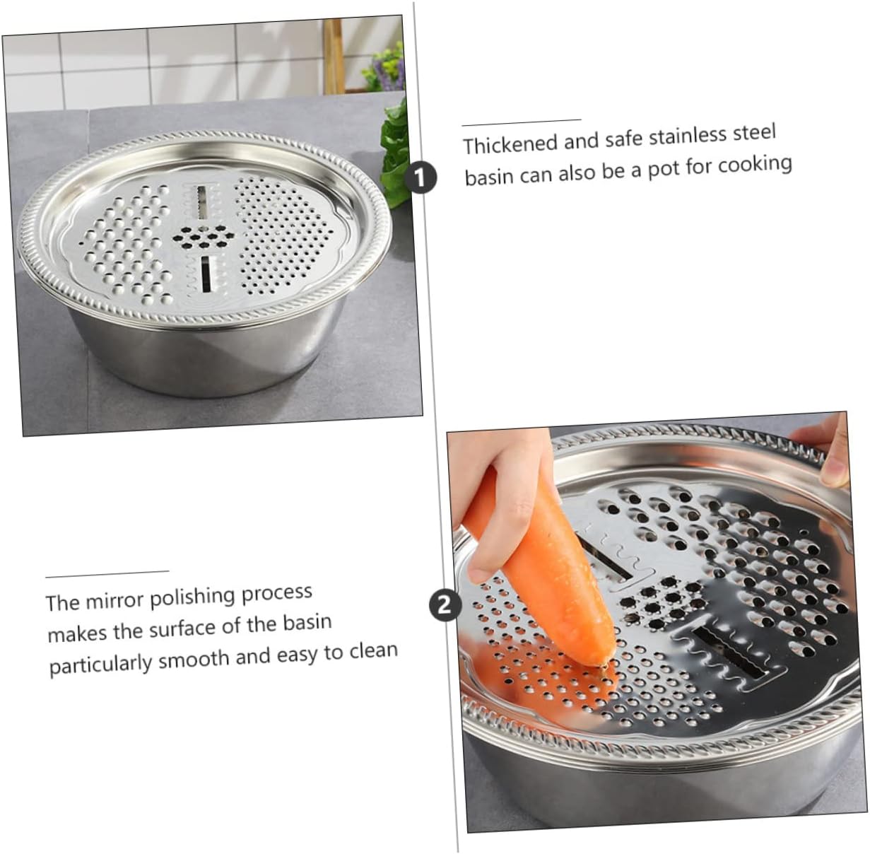 OFFSCHStainless Steel Grater Basin for Kitchen UseMulti-functional Food Washer Slicer Tool