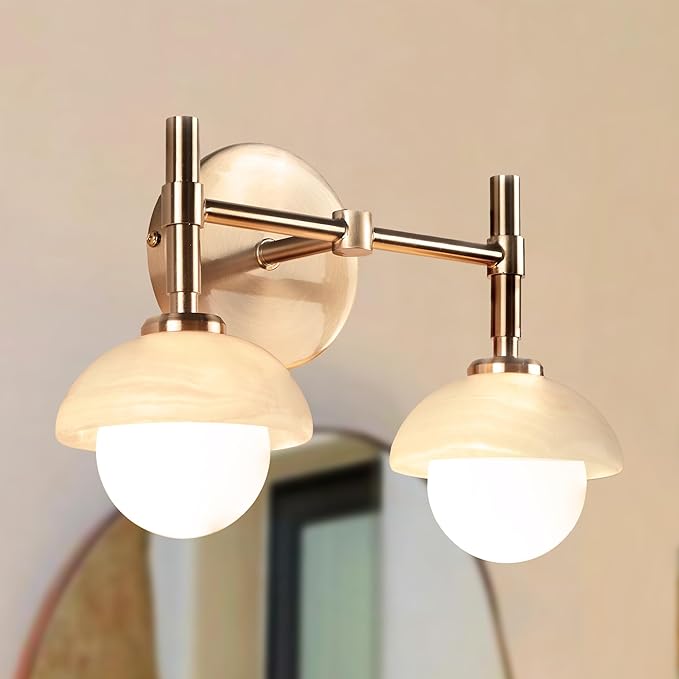 Luxury Aged Brass Alabaster Double Wall Sconce