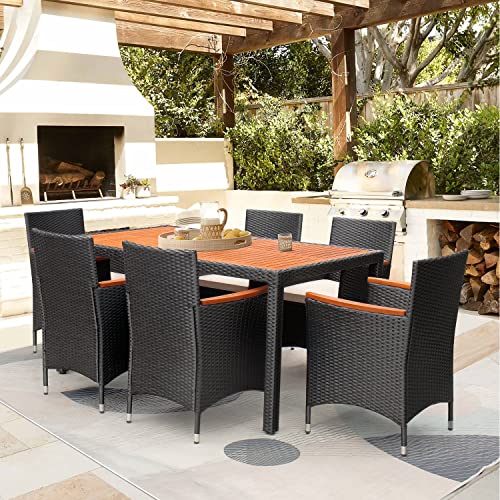 Flamaker-7-Piece-Patio-Dining-Set-Outdoor-Acacia-Wood-Table-and-Chairs-with-Soft-Cushions-Wicker-Patio-Furniture-for-Deck-Backyard-Garden Flamaker 7 Piece Patio Dining Set Outdoor Acacia Wood Table and Chairs with Soft Cushions Wicker Patio Furniture for Deck Backyard Garden