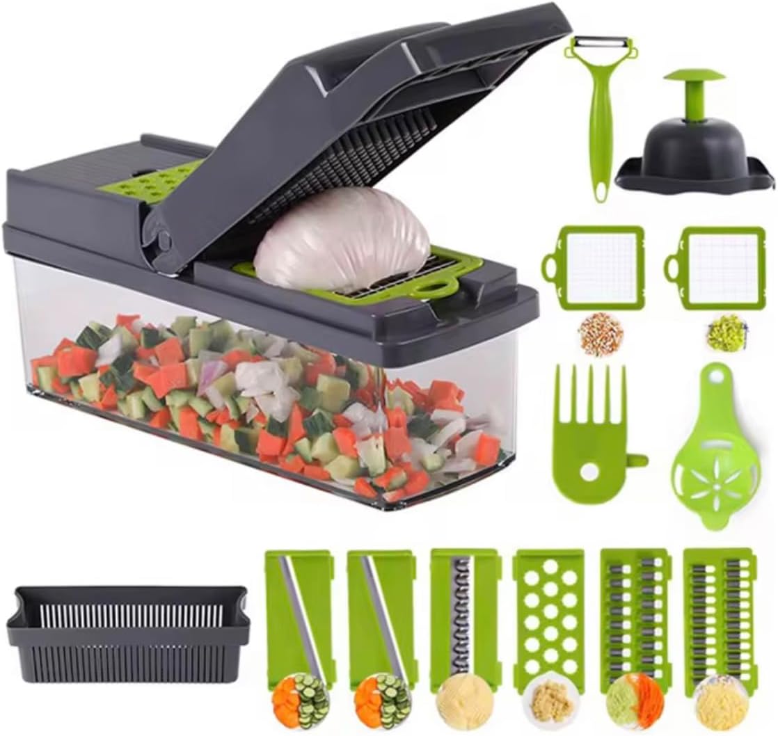 vegetable chopper and dicer set 15-piece kitchen mandoline slicer with container