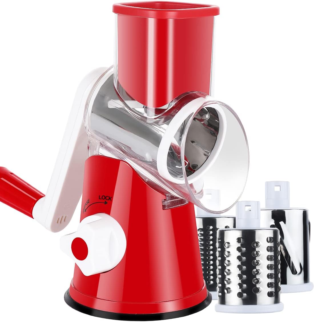 Rotary Cheese Grater with 3 Blade Set Stainless Steel Durable Effective