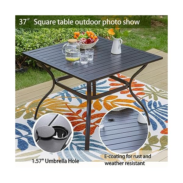   PHI-VILLA-5-Piece-Metal-Patio-Dining-Set-37-Square-Patio-Bistro-Table-and-Garden-Backyard-Chairs-Umbrella-Hole-157