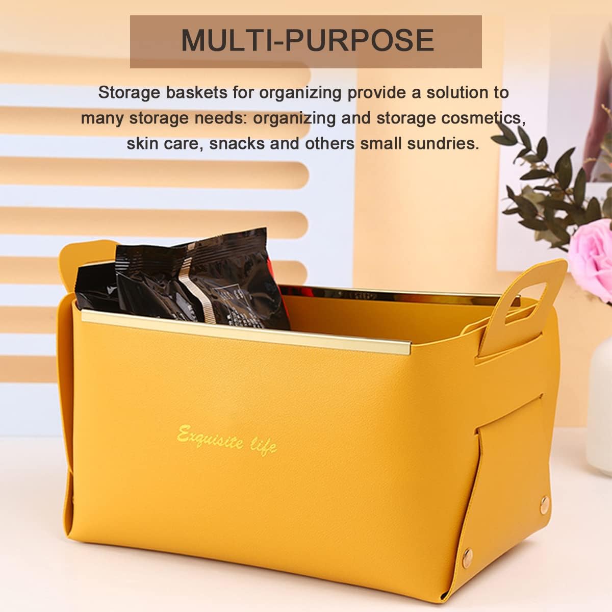 XINSHUN Foldable Faux Leather Storage Basket with Handles
