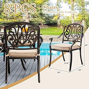 9 Piece Cast Aluminum Outdoor Table and Chairs Classic Vintage Patio Dining Set for 8 Include 87 Rectangular Patio Dining Table and 8 Chairs with Removable Cushion and Umbrella Hole