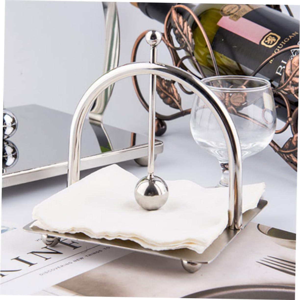 Stainless Steel Napkin Holder with Pivoting Arm