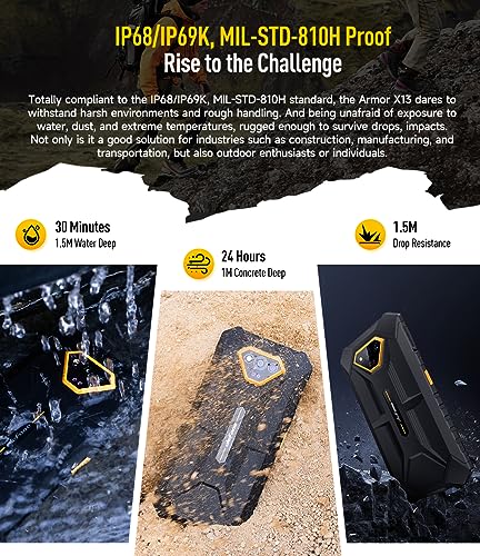 Ulefone Armor X13 Android 13 Outdoor Smartphone, 12GB+64GB, 6320mAh Akku, 50MP Unterwasserkamera(24MP IR Nachtsicht), 6.52" IP68 Wasserdicht Handy Ohne Vertrag, DUAL SIM, 3-Karten Slot, NFC Orange – Bild 5