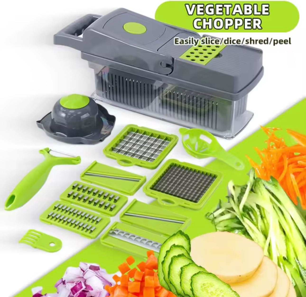 vegetable chopper and dicer set 15-piece kitchen mandoline slicer with container