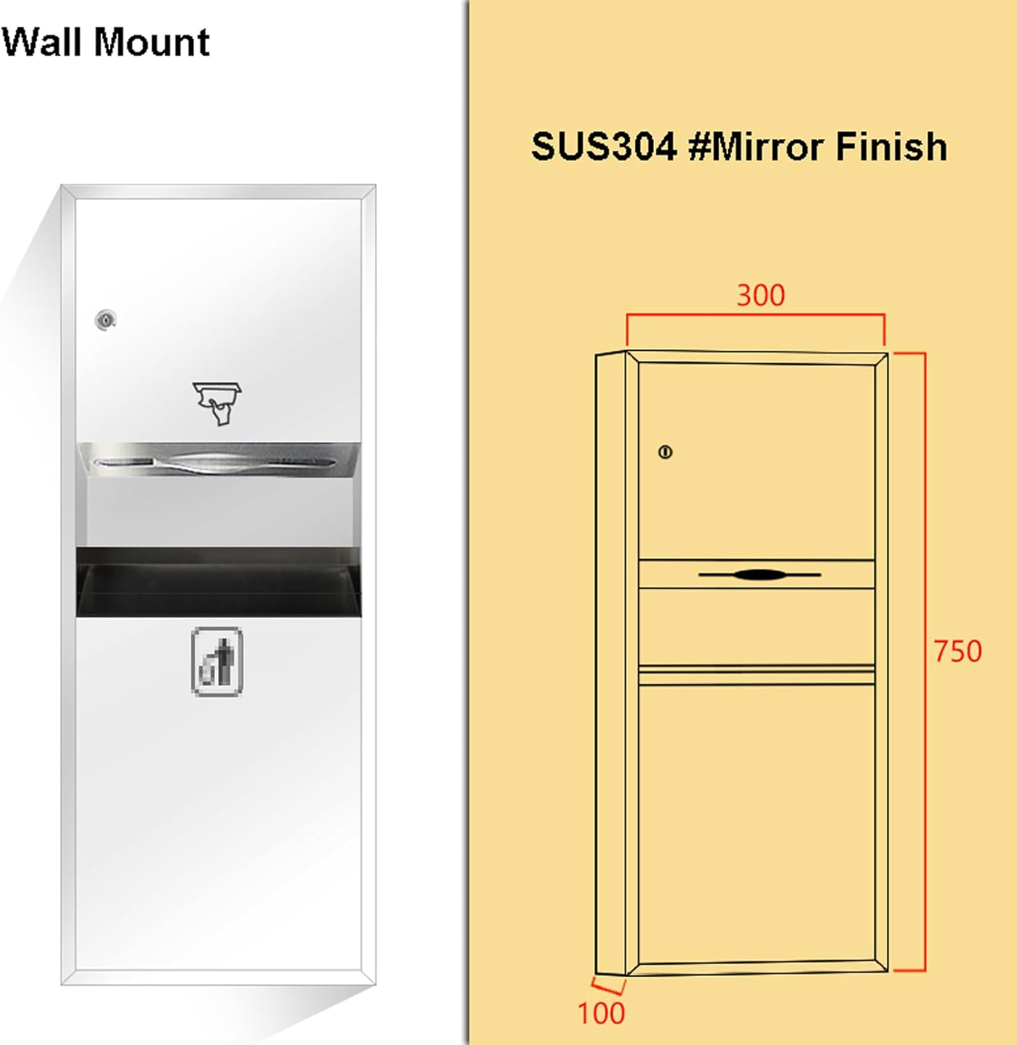 Commercial Stainless Steel Paper Towel Dispenser with Trash Can and Key Lock 1