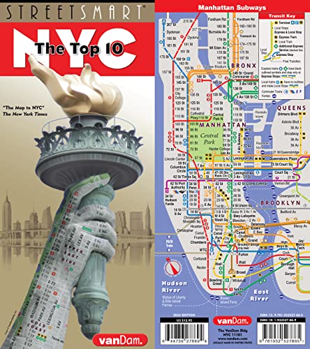 StreetSmart NYC Top 10 Map by VanDam — Laminated pocket size NYC Street & Souvenir Map of Manhattan, NY with 3D Skyline Poster and Top 10 Sights ... ferry routes and NYC Subway Map 2024 edition