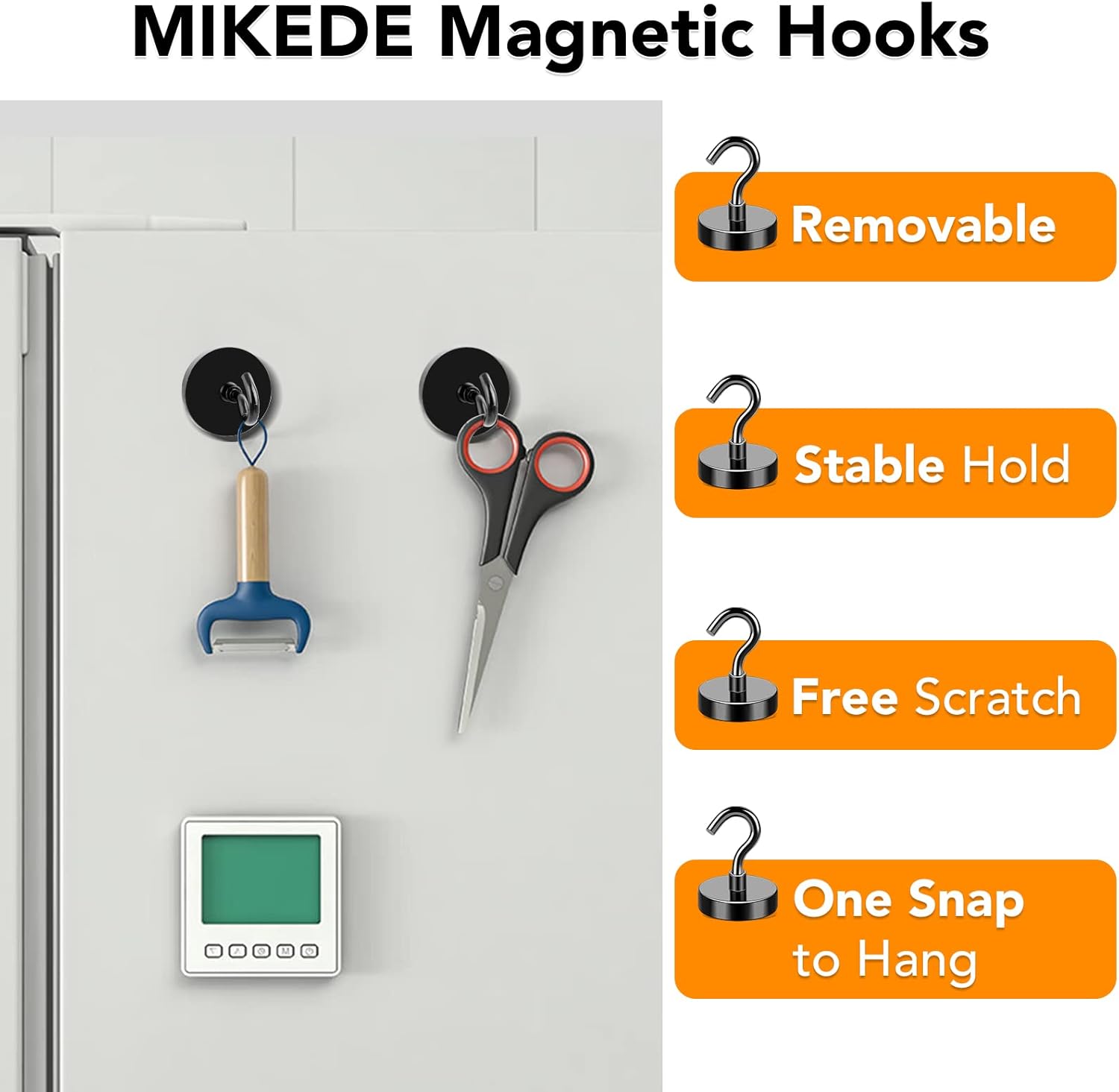 MIKEDE Heavy Duty Magnetic Hooks - 80Lbs Black with Hooks