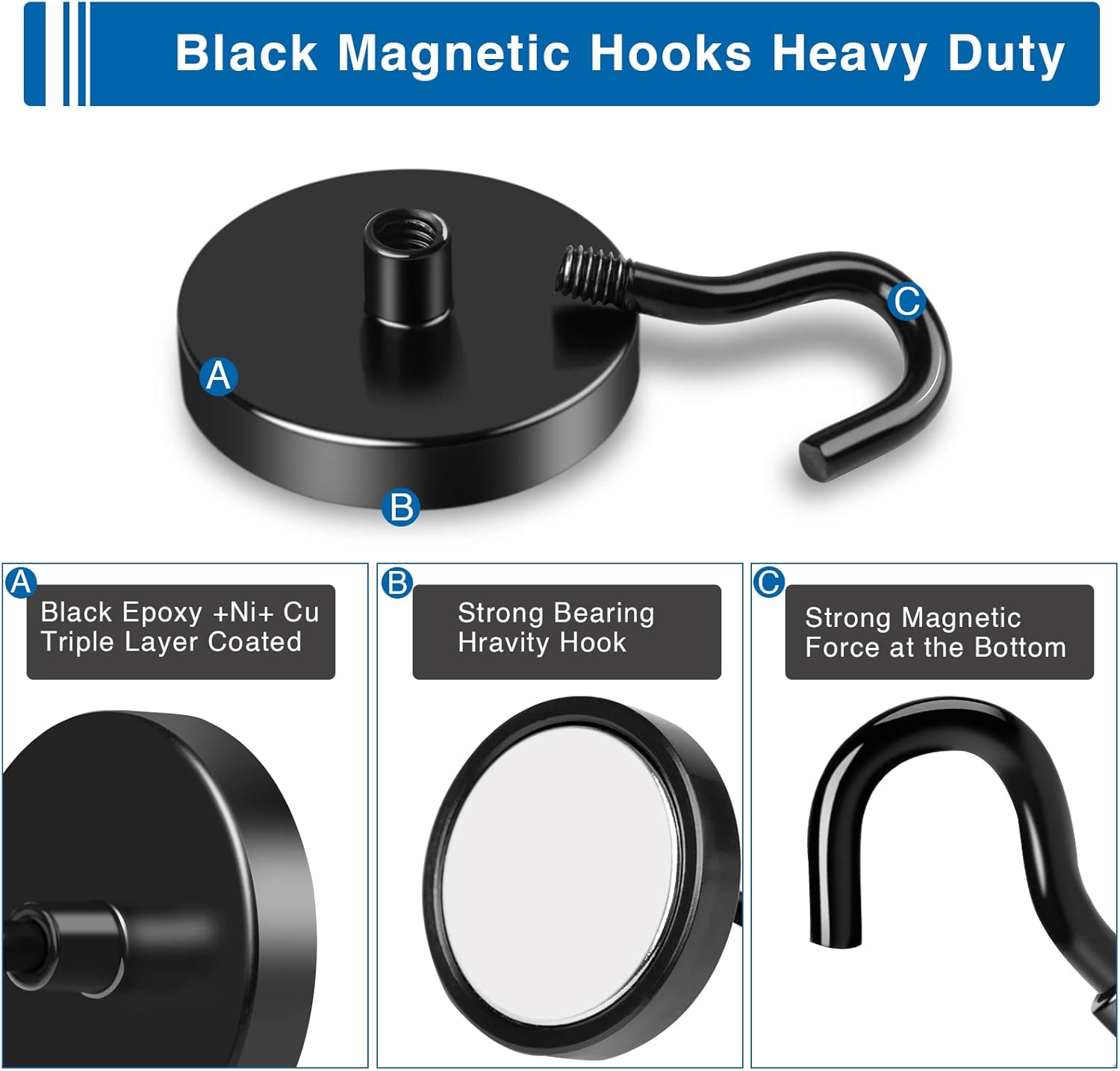 LOVIMAG Black Magnetic Hooks 110lbs Multi-Purpose