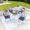 Festival Depot 5 Piece Patio Dining Set Metal Chairs with Seat Cushions and Round Iron Table with Umbrella Hole All Weather Outdoor Furniture for Bistro Deck Garden Blue