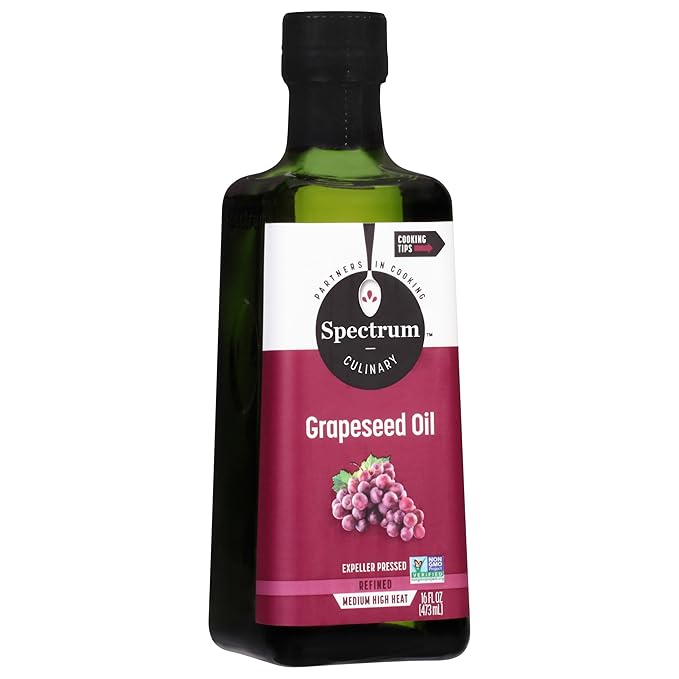 Spectrum Culinary Grapeseed Oil is a refined cooking oil that comes in a 16 oz pack of 12 bottles. Grapeseed oil is known for its light, neutral flavor and high smoke point, making it ideal for sautéing, frying, and baking. These qualities make it a versatile ingredient for everyday cooking.