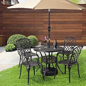 Yaheetech 5-Piece Outdoor Furniture Dining Set, All-Weather Cast Aluminum Conversation Set for Yard Garden Deck, Includes 4 Chairs and 1 Round Table with Umbrella Hole Yaheetech 5 Piece Outdoor Furniture Dining Set All Weather Cast Aluminum Conversation Set for Yard Garden Deck Includes 4 Chairs and 1 Round Table with Umbrella Hole