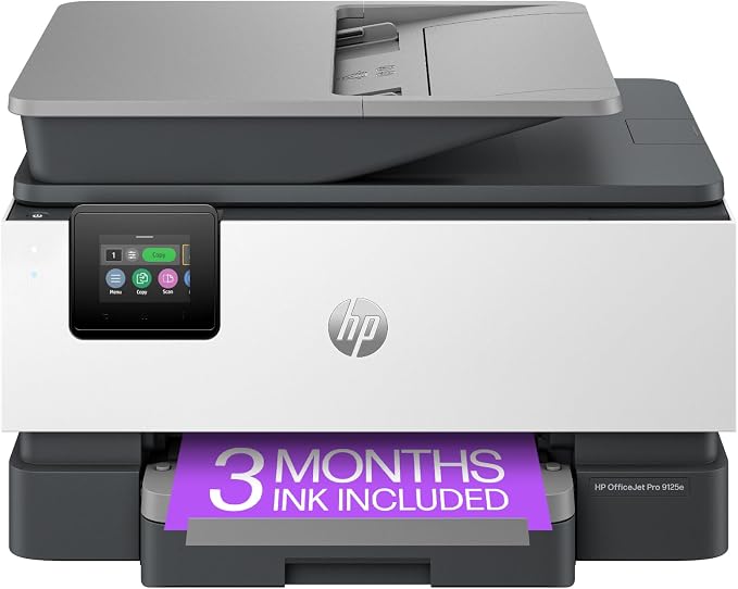 HP OfficeJet Pro 9125e All-in-One Printer, Color, Printer-for-Small Medium Business, Print, Copy, scan, fax,Touchscreen; Smart Advance Scan, 3 months of Instant Ink included