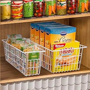 iPEGTOP Wire Storage Freezer Baskets Set of 4 Large 154 Farmhouse Organizer Storage Bins Fridge Basket Rack with Handles for Kitchen Cabinets Pantry Office Bathroom Organization White