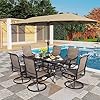 PHI VILLA Swivel Chair Patio Dining Set with 13ft Outdoor Beige Umbrella 6 Padded Textilene Armrest Dining Chair and 1 Large Metal Table Outdoor Table Chair Dining Set for Patio Lawn Garden