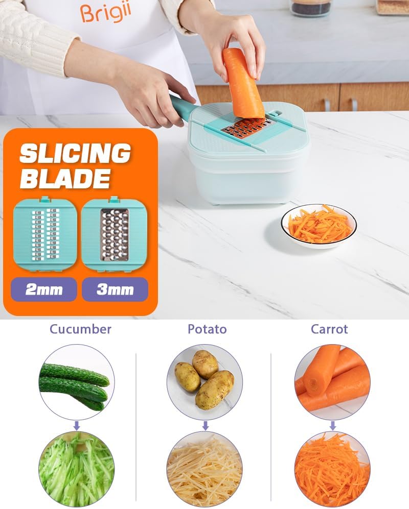 Brigii Vegetable Chopper with 3 Blades and Garlic Plate Grater - Blue