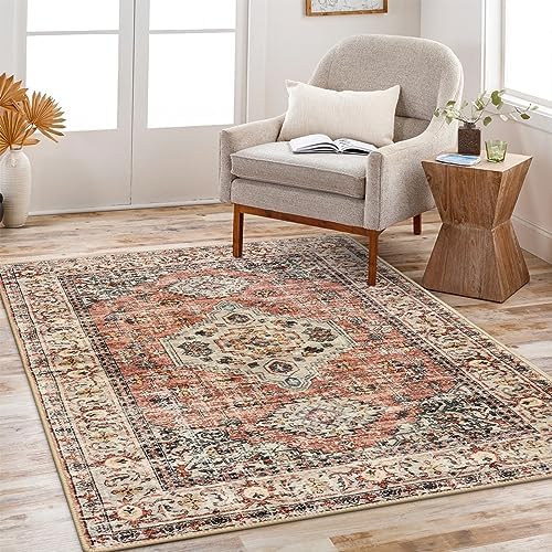 Lahome Oriental Washable Rug 3x5 PeachOrange