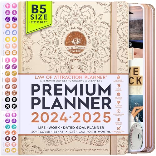 Law of Attraction Planner - Daily, Weekly, Monthly Planner 2024-2025, 16-Month Life Planner to Increase Productivity, Manifesation Journal - Sep to Dec 2025 | Vision Board, Gift Box & Planner Stickers