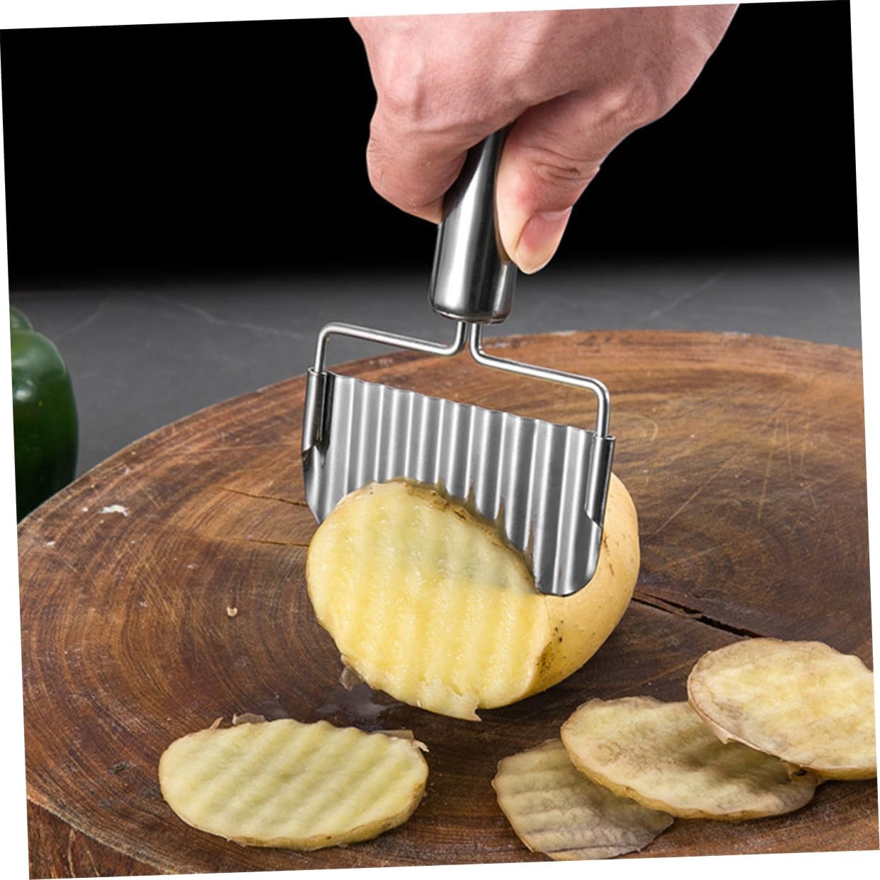 Ergonomic Stainless Steel Potato Slicer - 2 Piece Wave Chopper Carrot Crinkle Cutter