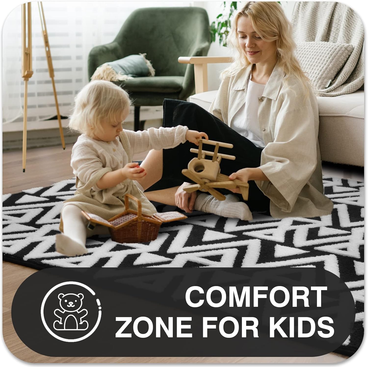 Ompaa Ultra Soft Geometric Rug 4x6 Black