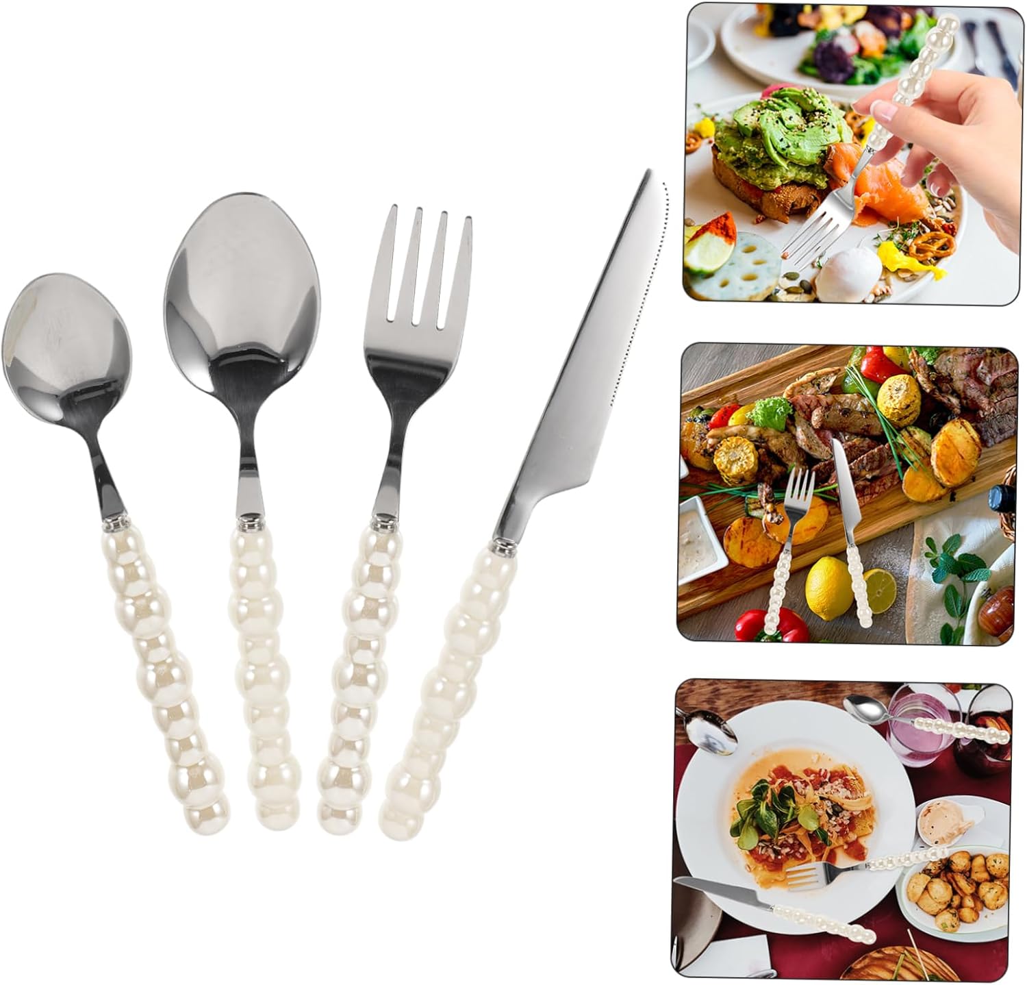 VOSAREA Pearl-Handled Steak Fork and Spoon Set