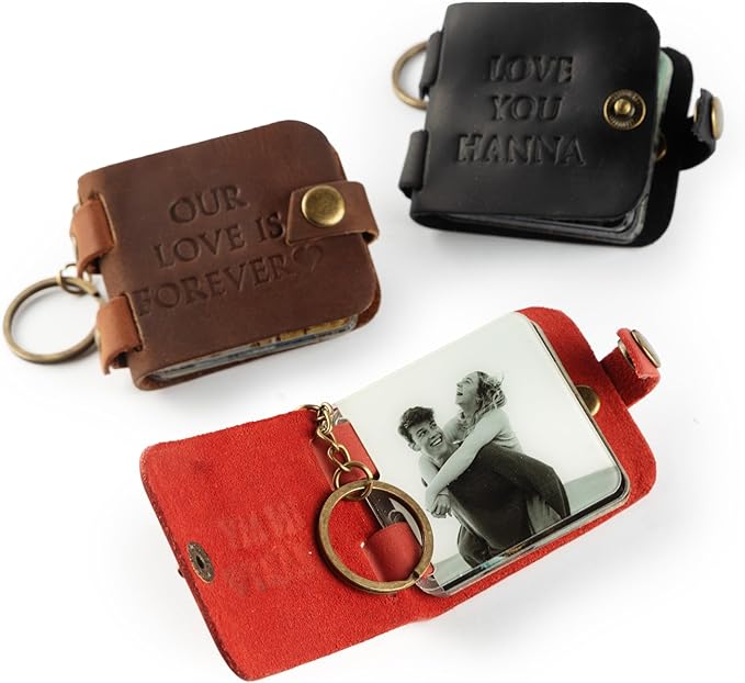 Personalized Mini Photo Album Leather Keychain