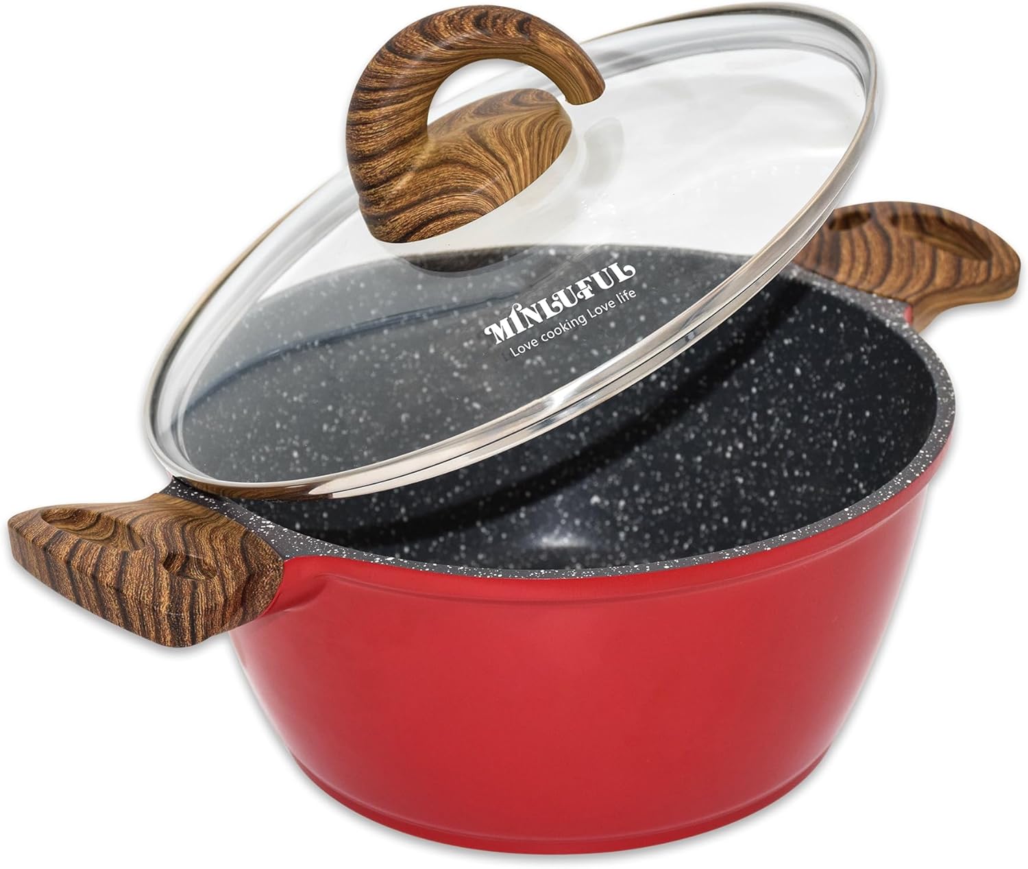 Minluful 9 Inch Nonstick Stockpot with Lid - Red