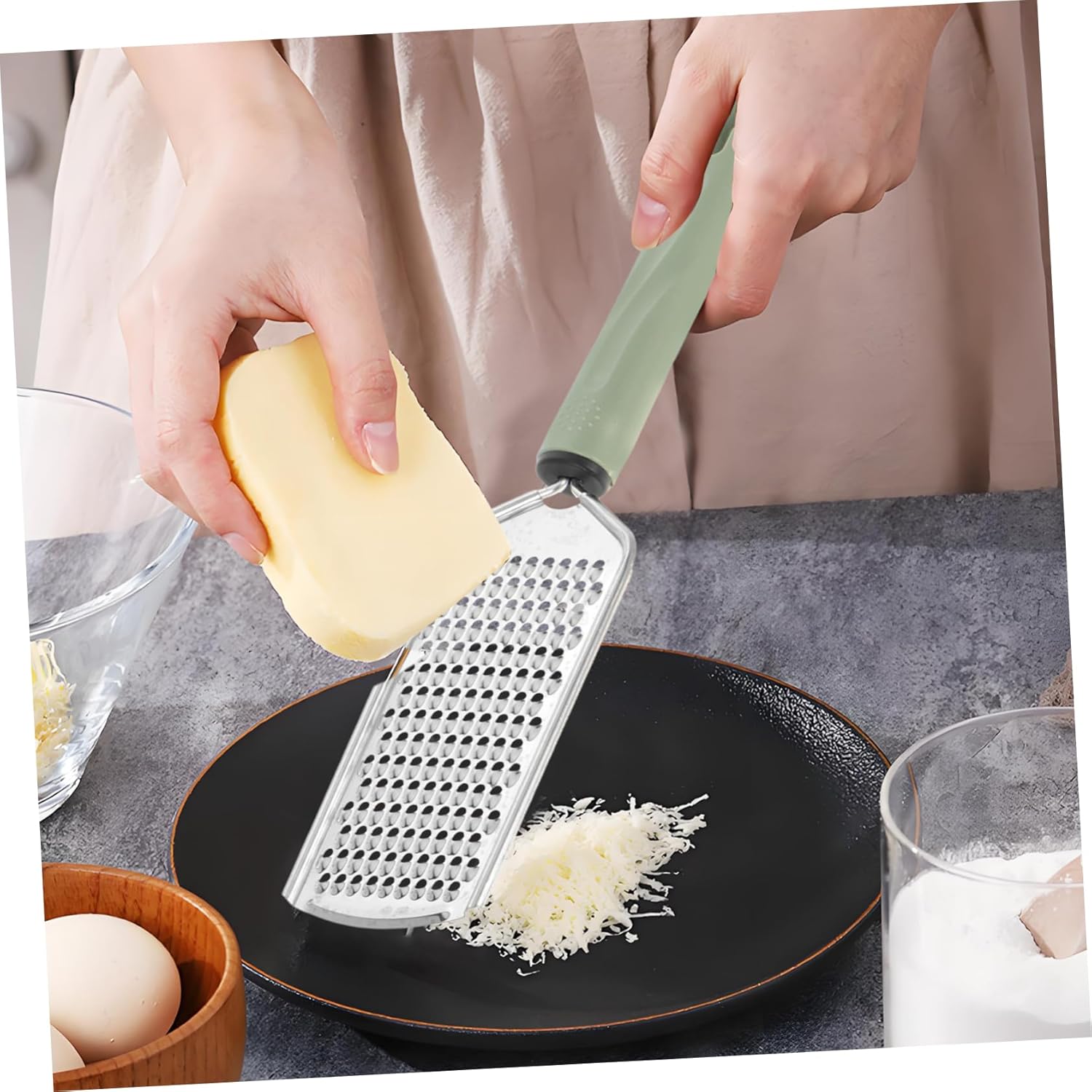 Ergonomic stainless steel cheese grater set with nonslip handle for easy grating