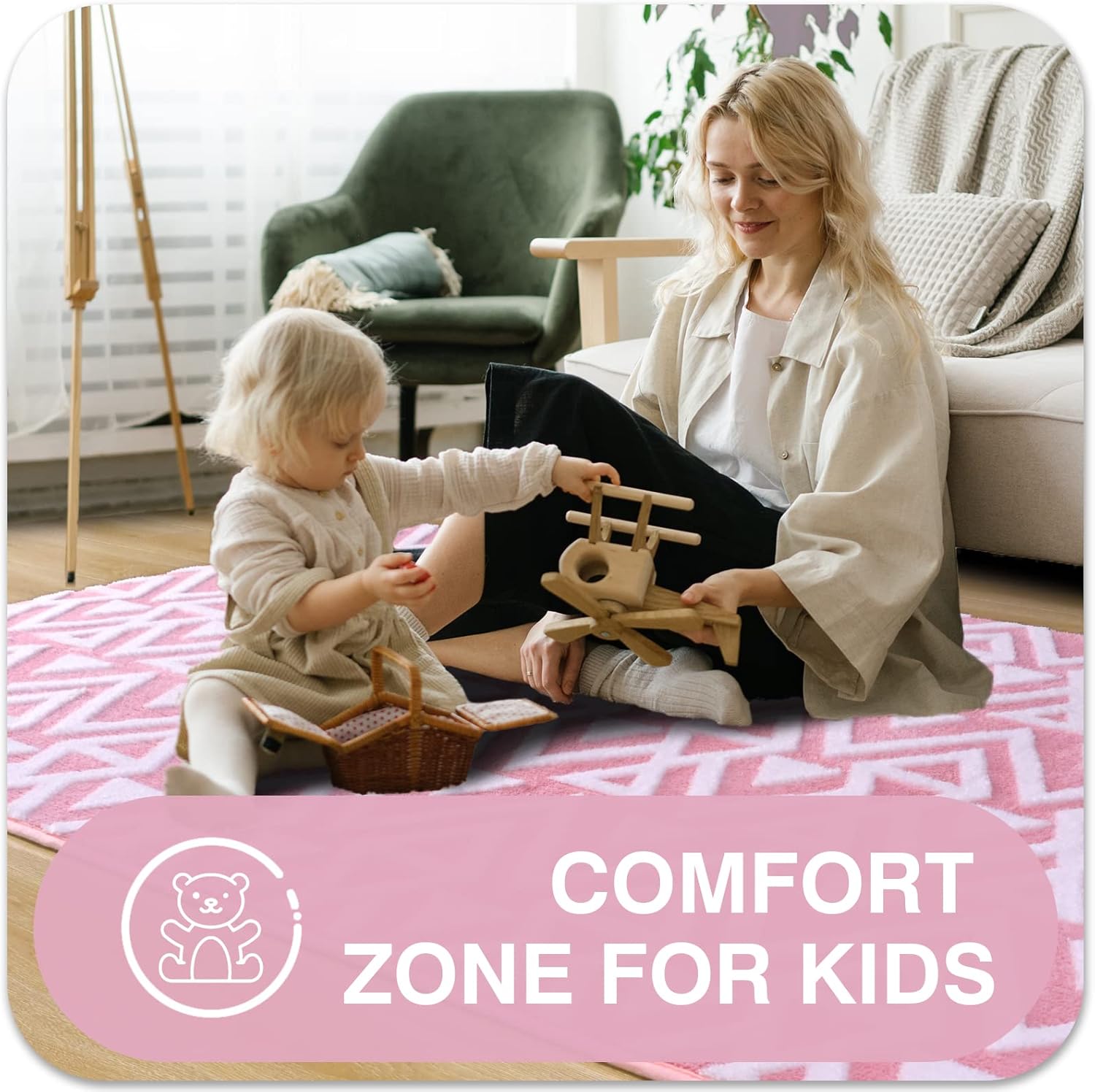 Ompaa Ultra Soft Shaggy Rug 5x8 Feet Pink Geometric Textured Carpet