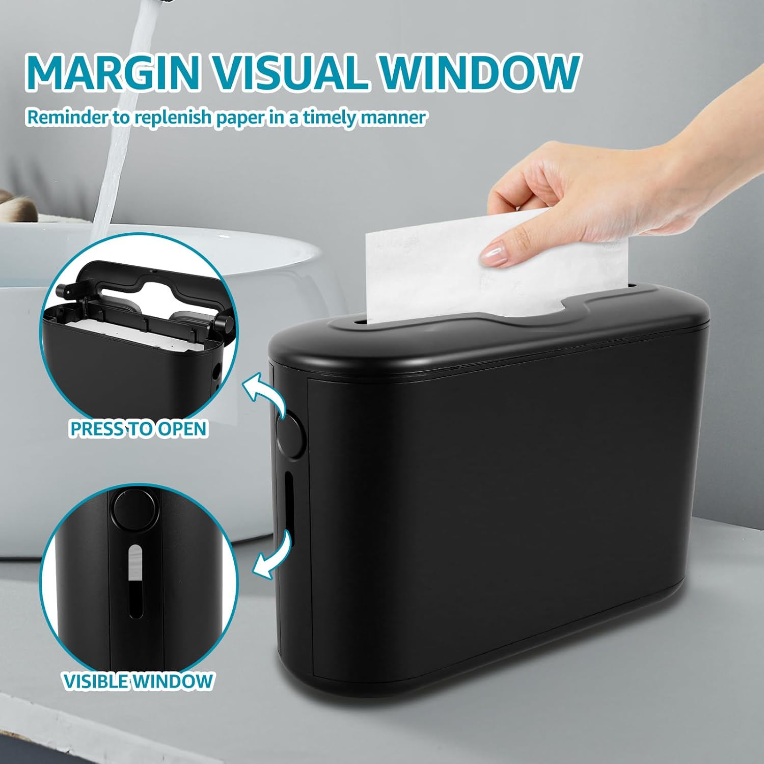 Large Non-Slip Counter Top Towel Dispenser with Smooth Release Black